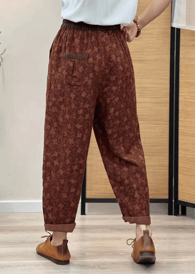 Babakud Women Autumn Vintage Floral Cotton Linen Harem Pants