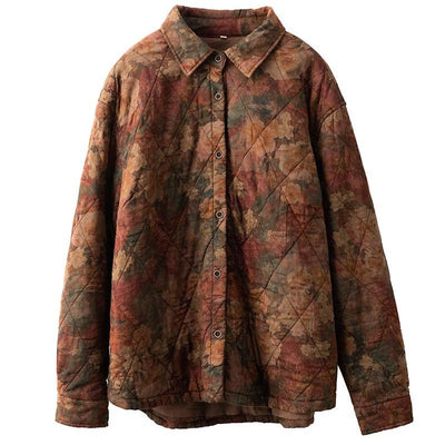 Women Winter Retro Printed Quilted Cotton Thick Warm Jacket