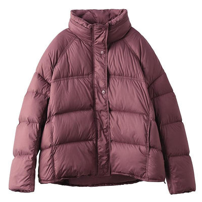 Babakud Women Winter Windproof Stand Collar Solid Colors Down Puffer Jacket