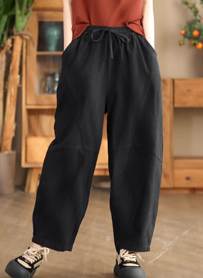 Babakud Women Autumn Retro Ramie Casual Pants