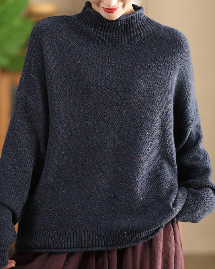 Babakud Women Autumn Retro Speckled Cotton Knitted Sweater