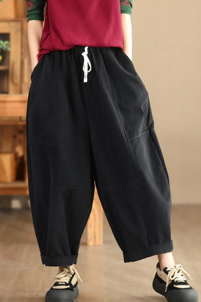 Babakud Women Autumn Cotton Loose Elastic Waist Pants