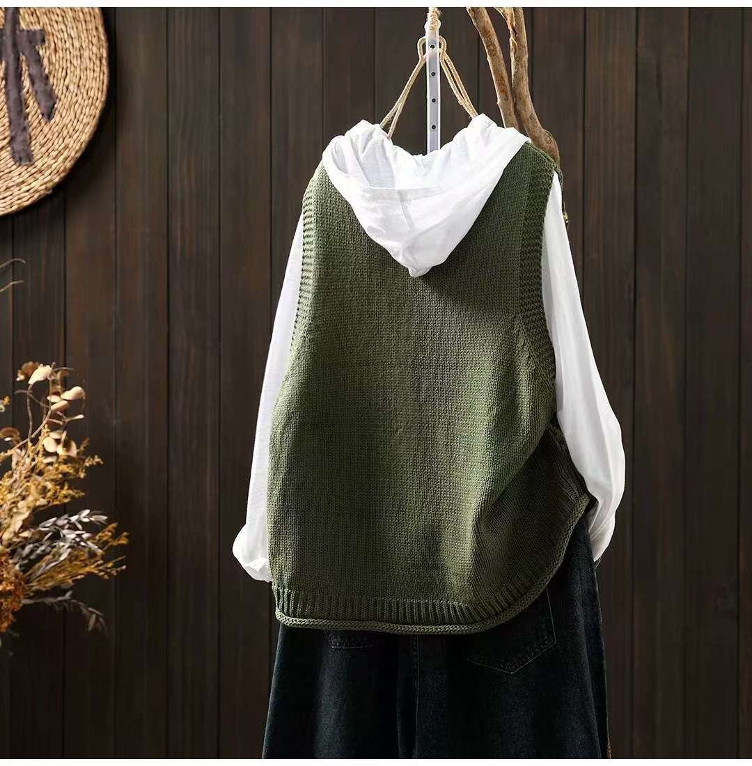 Babakud Women Autumn Embroidered Cotton Knitted Casual Vest