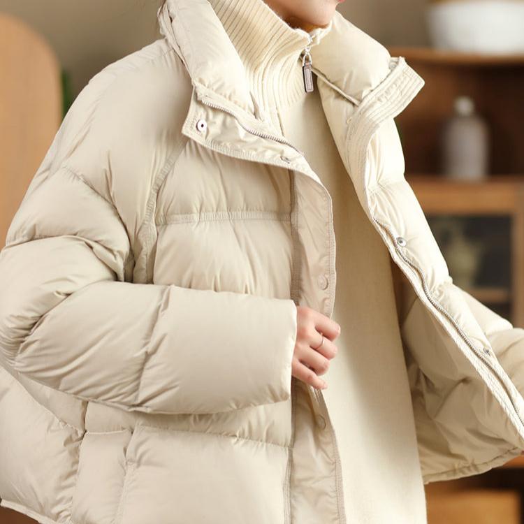 Babakud Women Winter Windproof Stand Collar Solid Colors Down Puffer Jacket