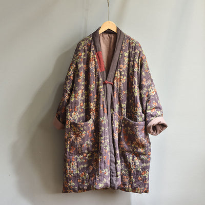 Women Mid- Length Distressed Printed Cotton Coats