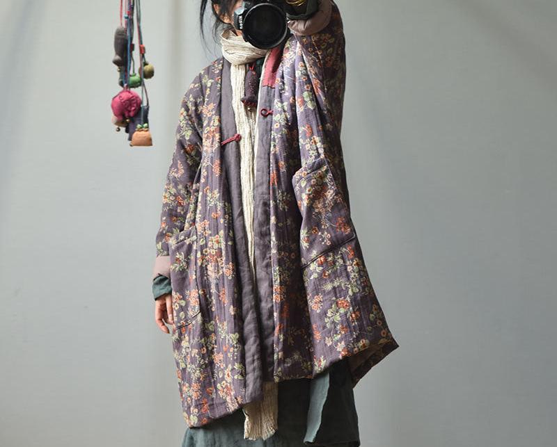 Women Mid- Length Distressed Printed Cotton Coats