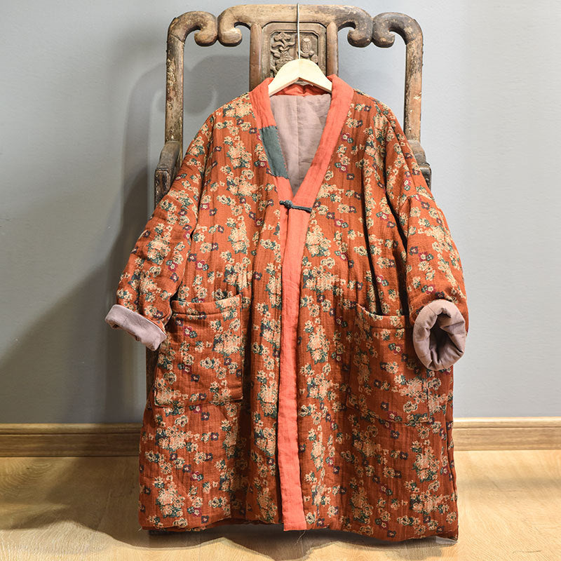 Women Mid- Length Distressed Printed Cotton Coats