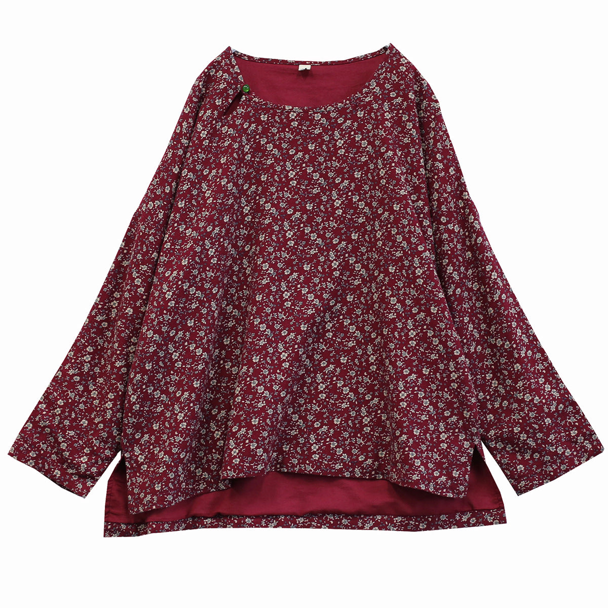 Women Loose Floral Printed Asymmetric Cotton Blouse