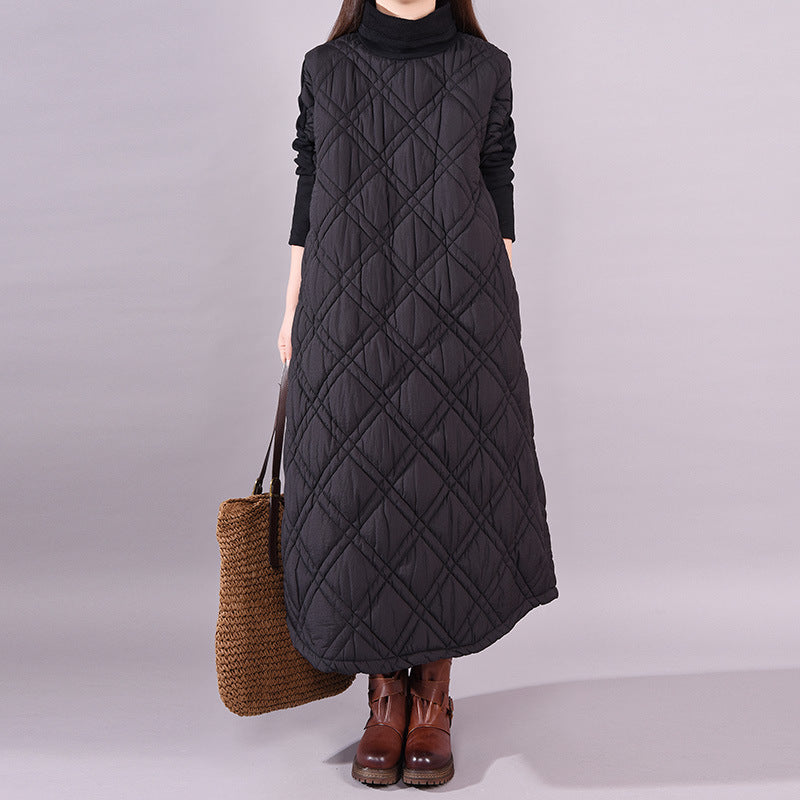 Winter Geometric Quilted Pattern Warmth Turtleneck Dress