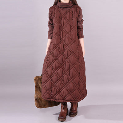 Winter Geometric Quilted Pattern Warmth Turtleneck Dress