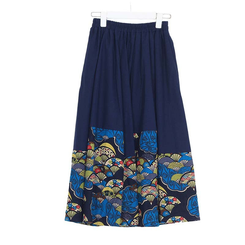 Ethnic Style Color Block Cotton Linen A- Line Skirts