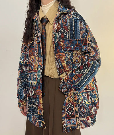 Loose Retro Tibetan Style Printed Long Sleeve Jacket