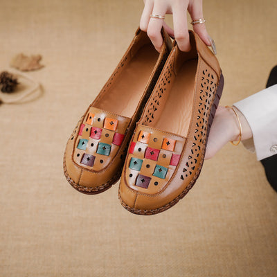 Babakud Women Ethnic Style Color-Block Leather Slip- On Shoes