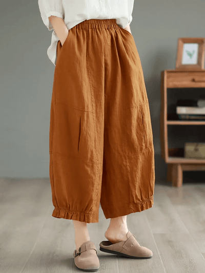 Babakud Women Summer Solid Color Linen Wide-Leg Pants