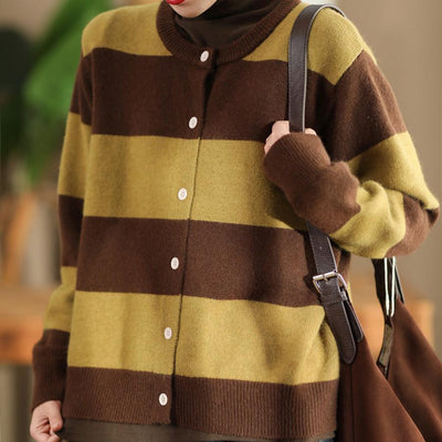 Babakud Women Autumn Color Matching Striped Wool Knitted Sweater