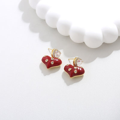 Babakud Women Heart-Shaped Angora Red Stud Earrings