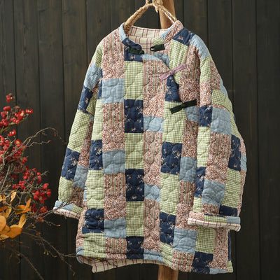 Women Winter Vintage Ethnic-Inspired Patchwork Quilted Pullover Top