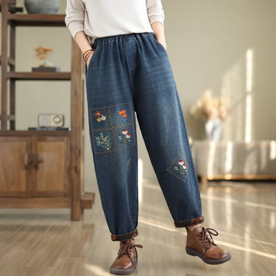 Babakud Women Autumn Embroidered Denim Casual Pants