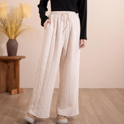 Women Winter Retro Cotton Thick Quilted Wide-Leg Pants