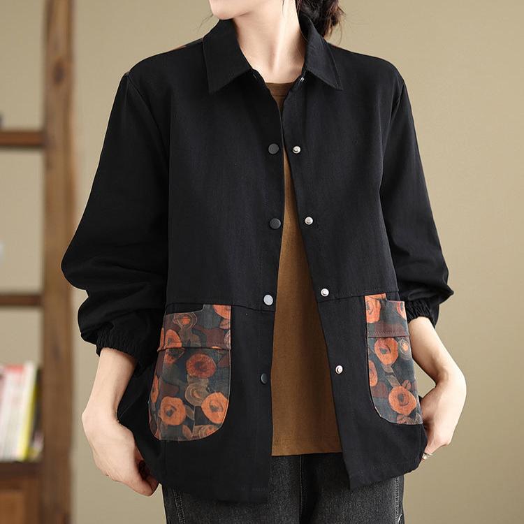 Babakud Women Autumn Retro Loose Fit Patchwork Floral Jacket