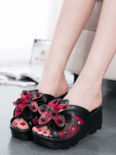 Babakud Women Summer Ethnic Blossom Platform Shoes