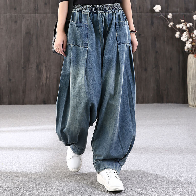 Babakud Women Autumn Denim Cotton Casual Bloomers Pants