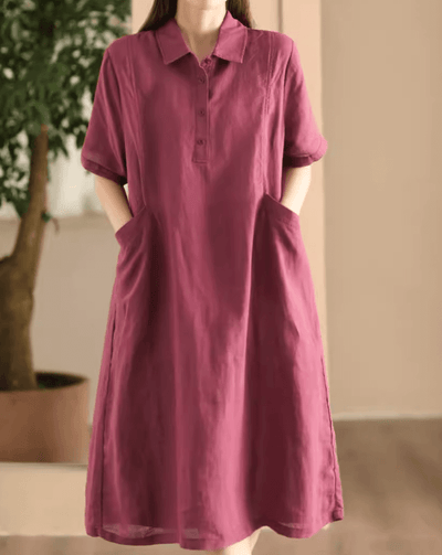 Babakud Women Summer Sand-Washed Linen Dress with Pockets