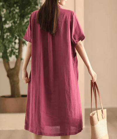 Babakud Women Summer Sand-Washed Linen Dress with Pockets