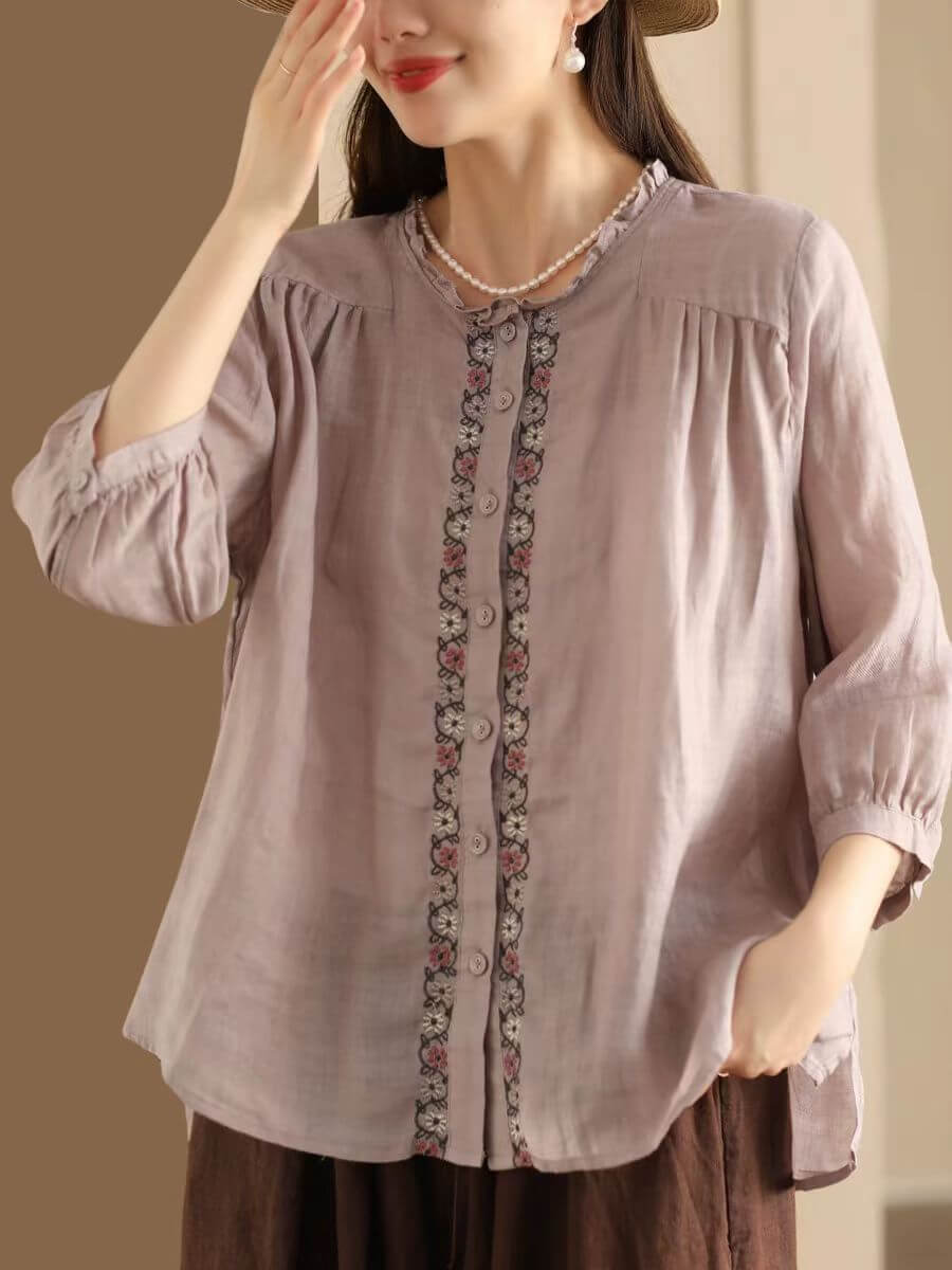 Babakud Women Ramie Elegance Floral Blouse