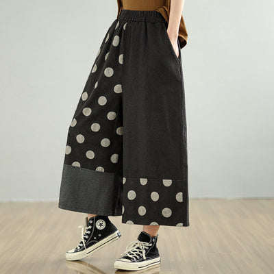 Babakud Women Spring Retro Patchwork Polka Dot Denim Pants