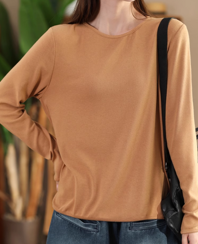 Babakud Women Autumn Cotton Solid Colors Basic Top