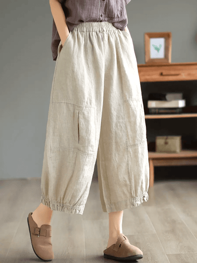 Babakud Women Summer Solid Color Linen Wide-Leg Pants