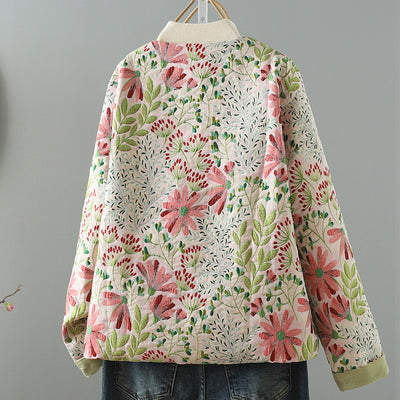 Babakud Women Autumn Casual Cotton Linen Floral Jacket