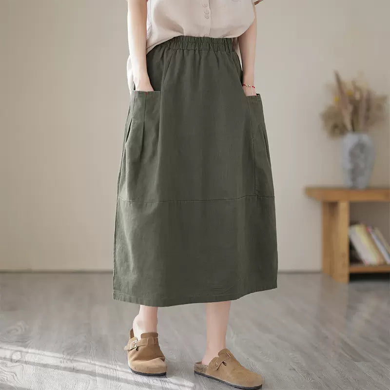 Babakud Women Summer Classic Cotton Linen Skirt