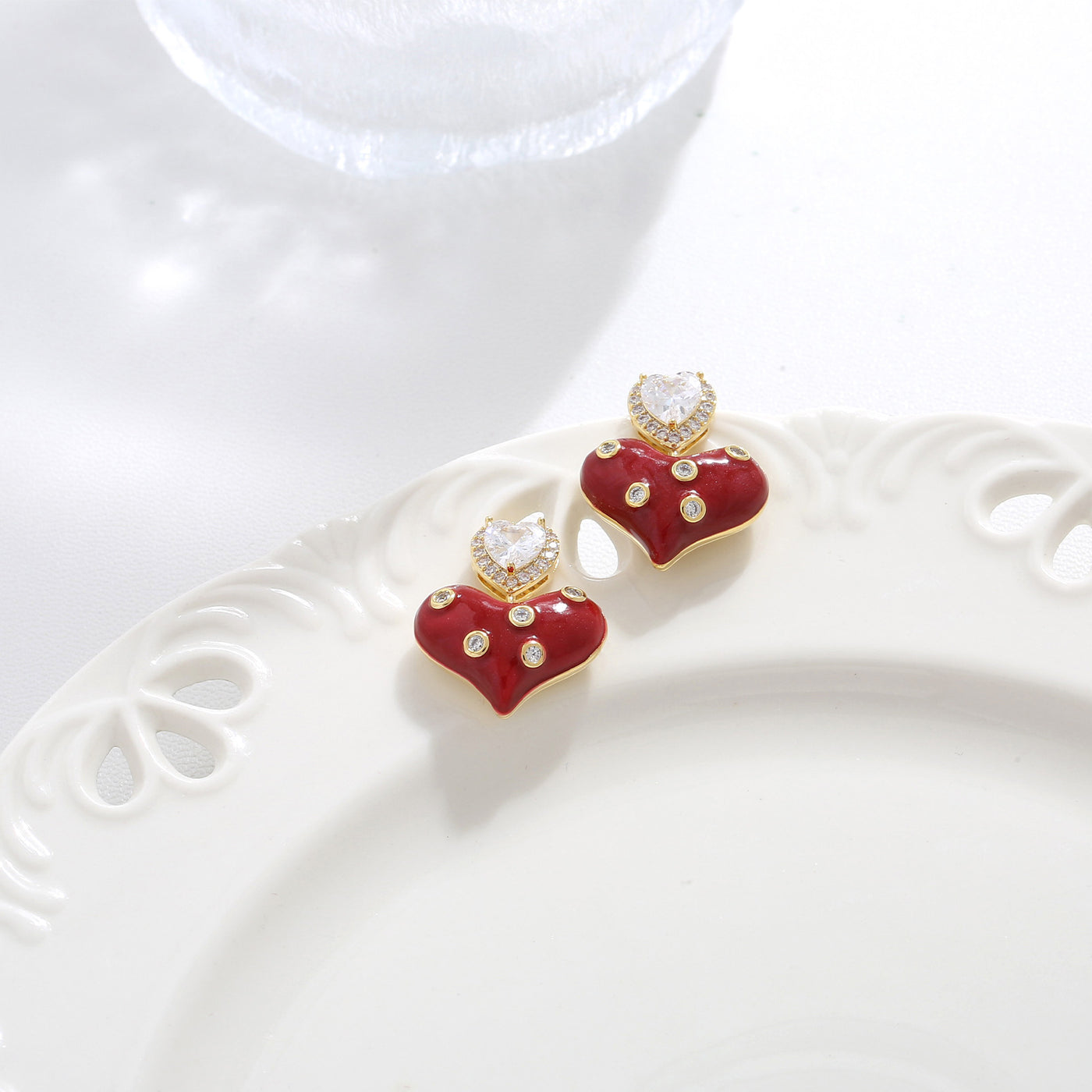 Babakud Women Heart-Shaped Angora Red Stud Earrings