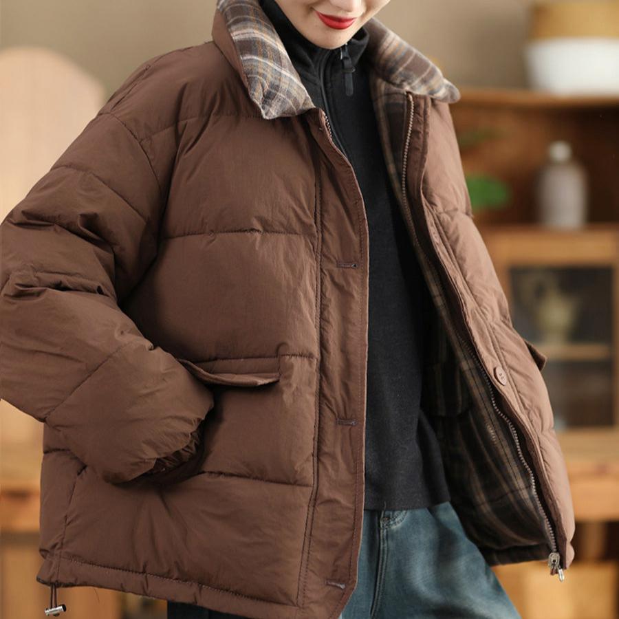 Babakud Women Winter Fashion Reversible Thick Plaid Puffer Jacket