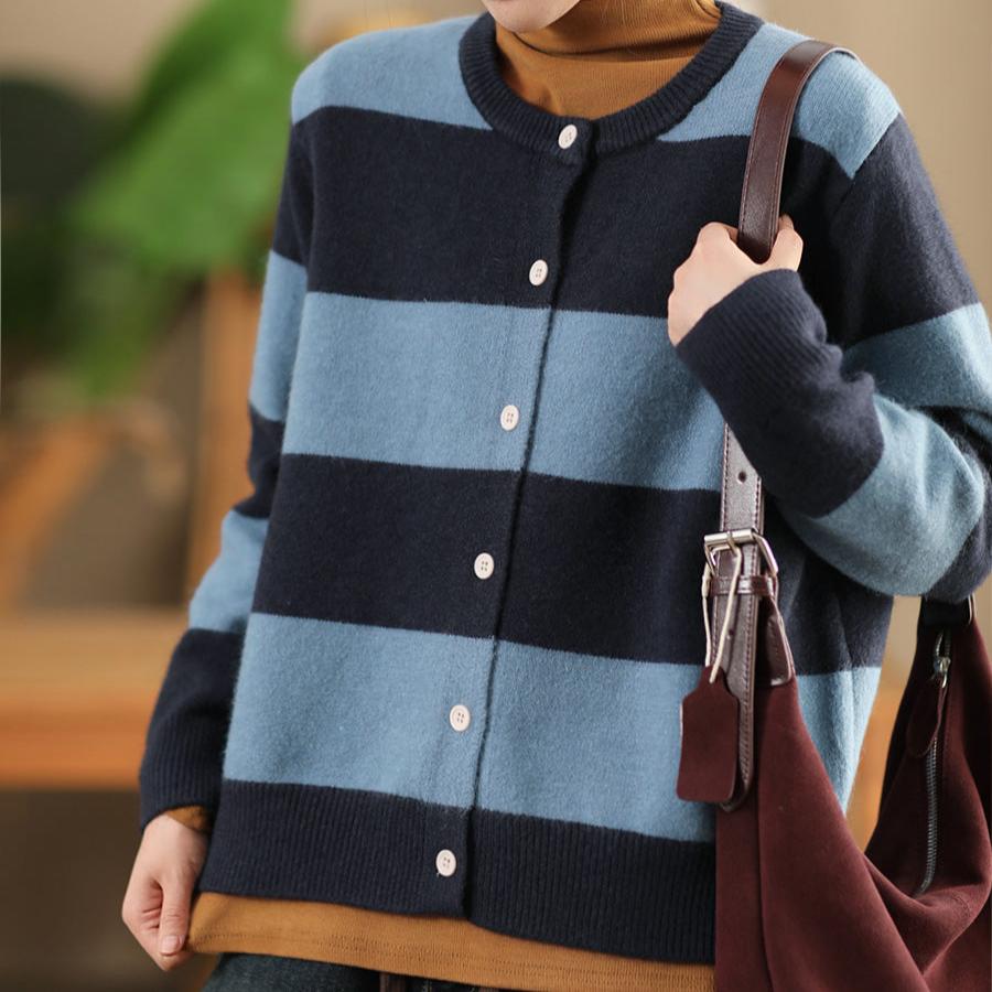 Babakud Women Autumn Color Matching Striped Wool Knitted Sweater