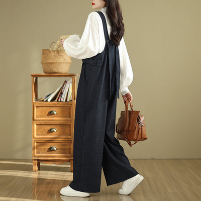 Babakud Women Spring Retro Denim Cotton Loose Wide-Leg Jumpsuit