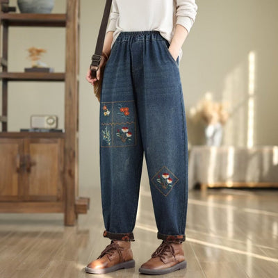 Babakud Women Autumn Embroidered Denim Casual Pants