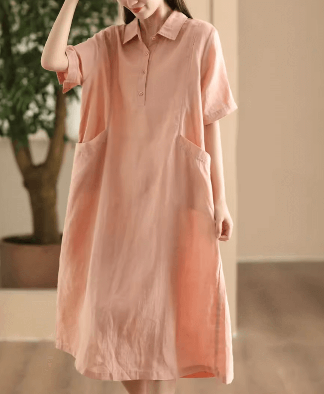 Babakud Women Summer Sand-Washed Linen Dress with Pockets