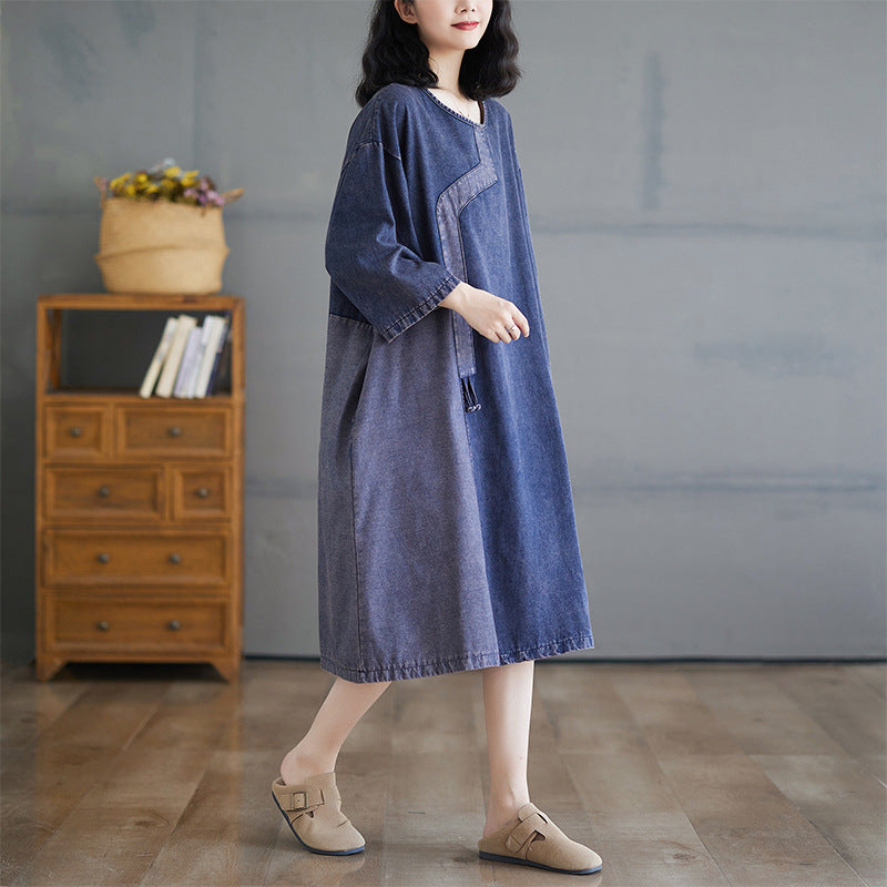 Babakud Women Autumn Denim Long Sleeves Dress