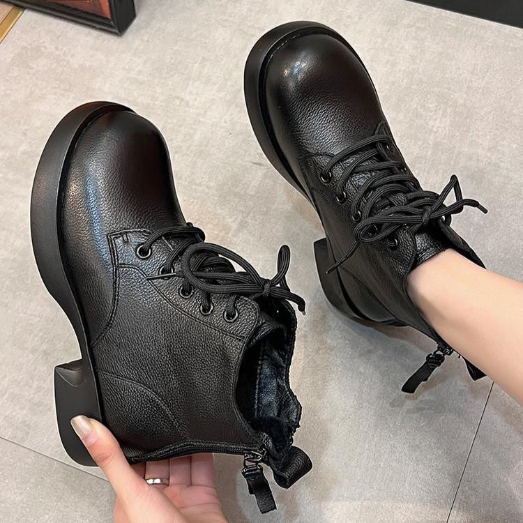 Babakud Women Winter Vintage Leather Fleece-Lined Lace-Up Martin Boots