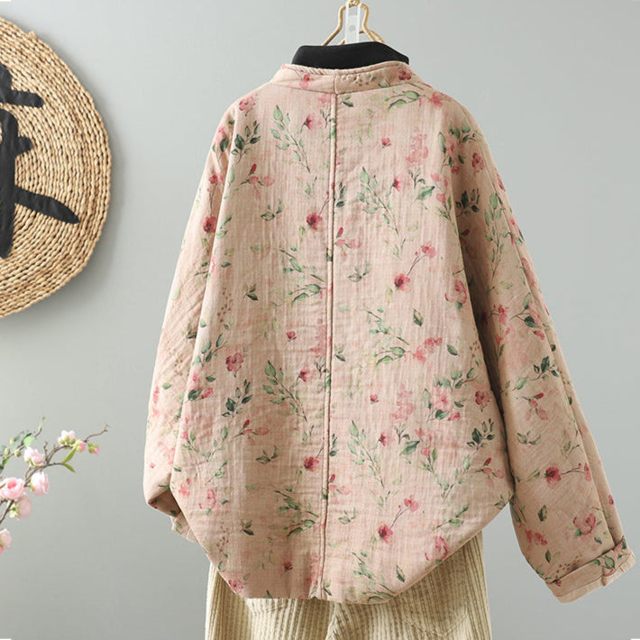 Babakud Women Winter Oversized Floral Cotton Jacket with Knot Buttons