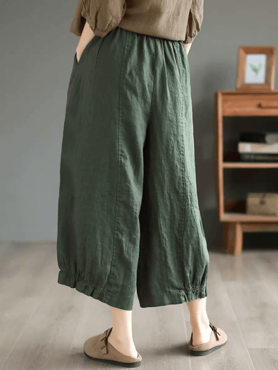 Babakud Women Summer Solid Color Linen Wide-Leg Pants