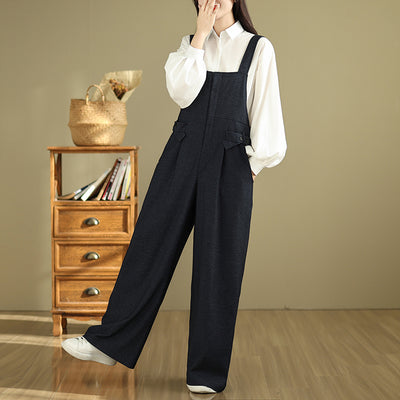 Babakud Women Spring Retro Denim Cotton Loose Wide-Leg Jumpsuit