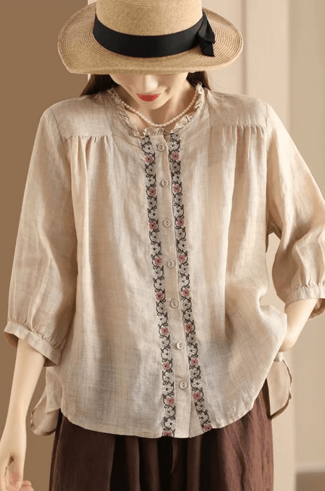 Babakud Women Ramie Elegance Floral Blouse