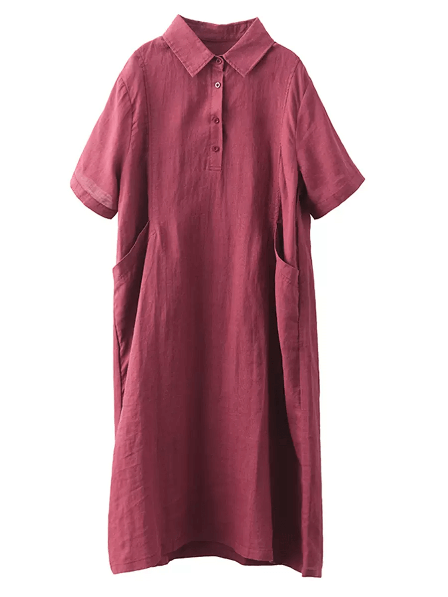 Babakud Women Summer Sand-Washed Linen Dress with Pockets