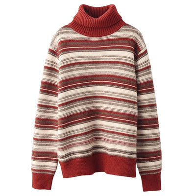 Babakud Women Winter Retro Striped Wool Warm Loose Fit Sweater