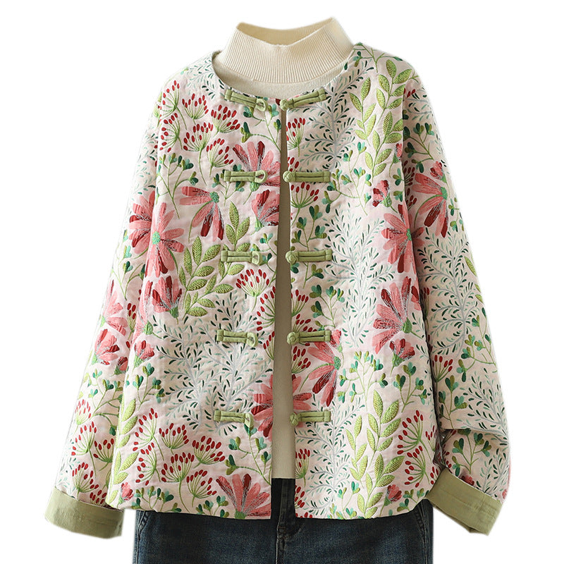 Babakud Women Autumn Casual Cotton Linen Floral Jacket