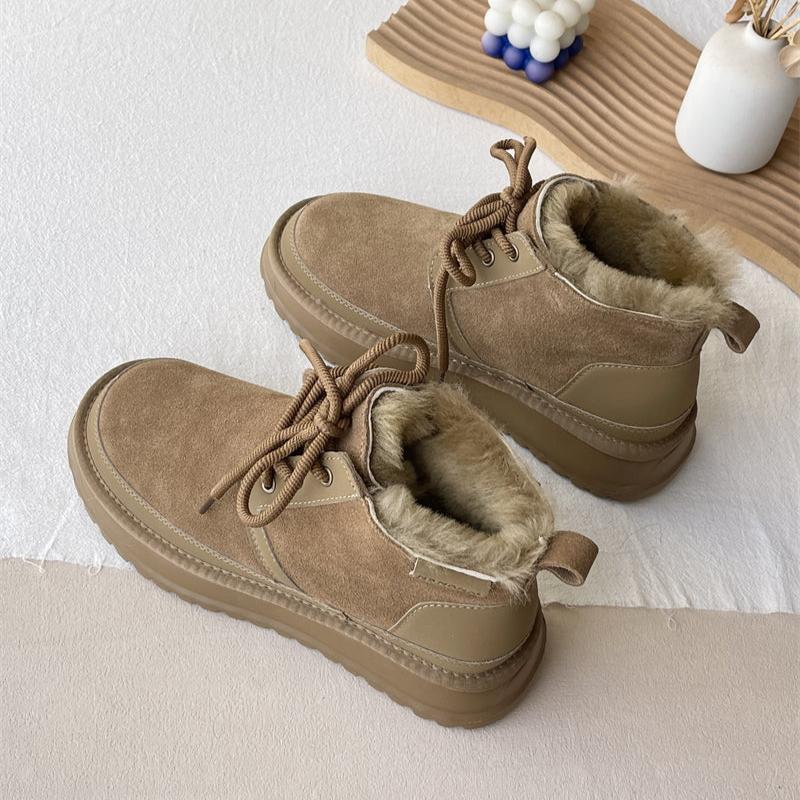 Women Winter Suede Wool-Lined Plus Size Snow Boots with Thick Sole